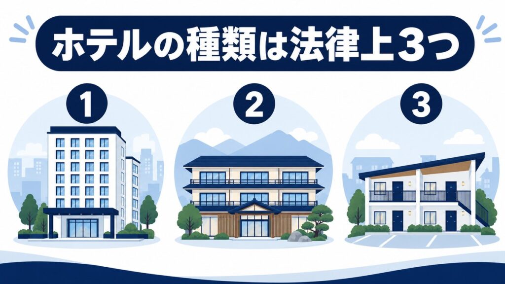 ホテルの種類は法律上3つであることを示す図解
