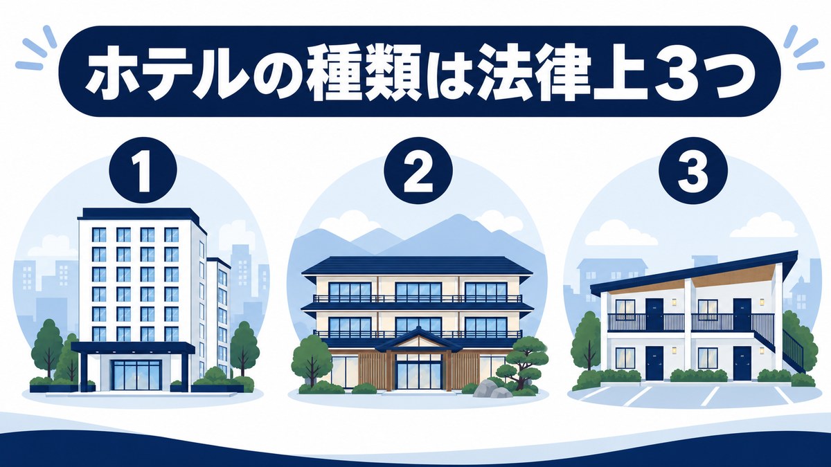 ホテルの種類は法律上3つであることを示す図解