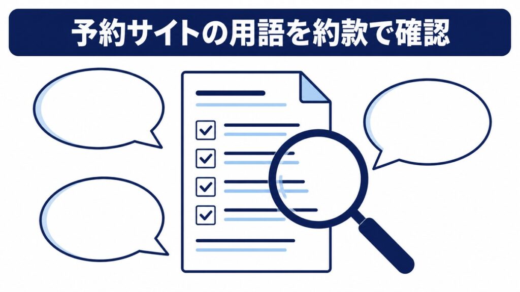 ホテル予約サイトの用語を宿泊約款で確認するイメージ図