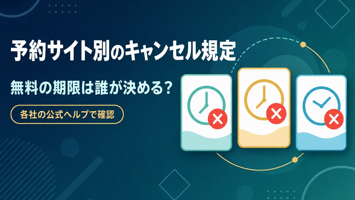 予約サイト別のキャンセル規定と無料期限を各社の公式ヘルプで確認した記事のアイキャッチ